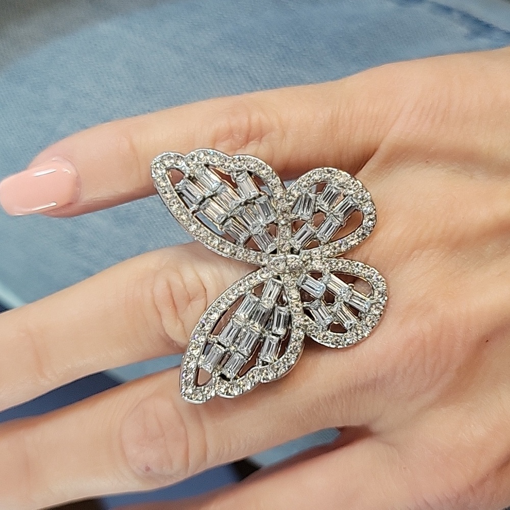 XL Silver Sparkle Butterfly Ring, Adjustable